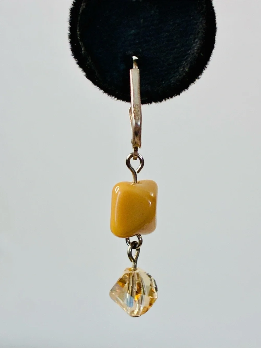 925 Lever-back Caramel Gemstone Bead Drop Earrings with Champagne Crystal Accent